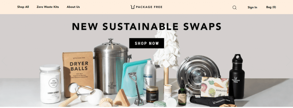 Zero waste stores - Screenshot of Package Free's homepage
