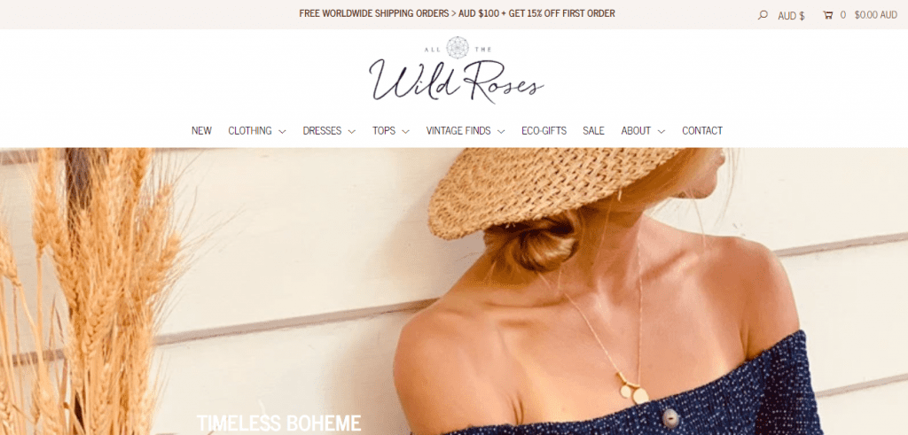Zero Waste Stores - Screenshot of All the Wild Roses' homepage