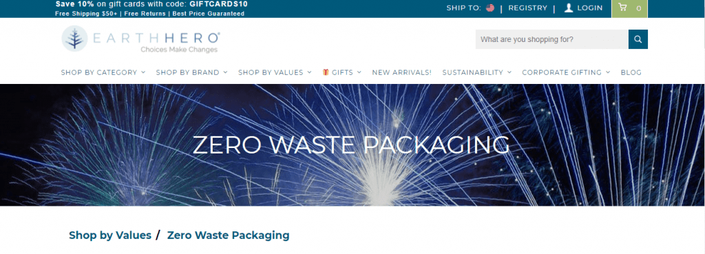 Zero Waste Stores - Screenshot of Earth Hero's homepage