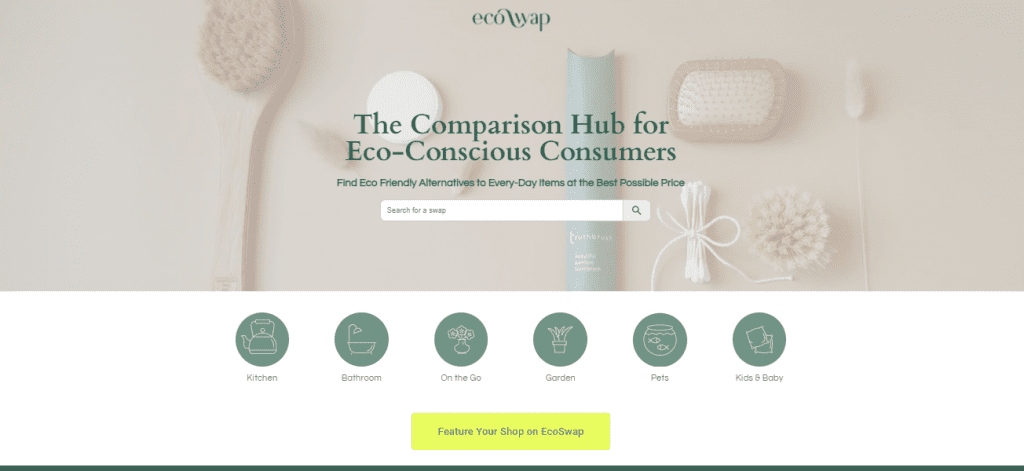 Zero Waste Stores - Screenshot of EcoSwap's homepage