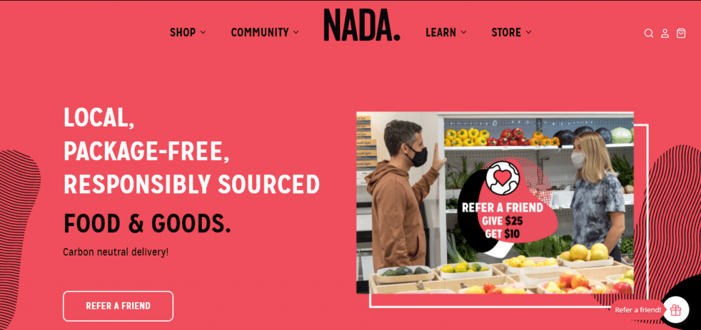 Zero Waste Stores - Screenshot of Nada's homepage
