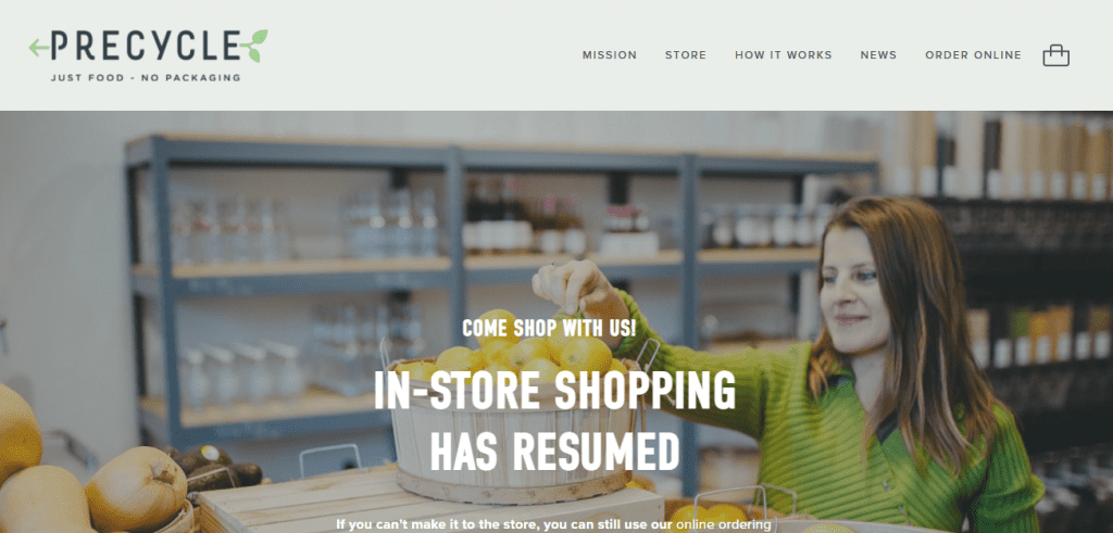 Zero Waste Stores - Screenshot of Precycle's homepage