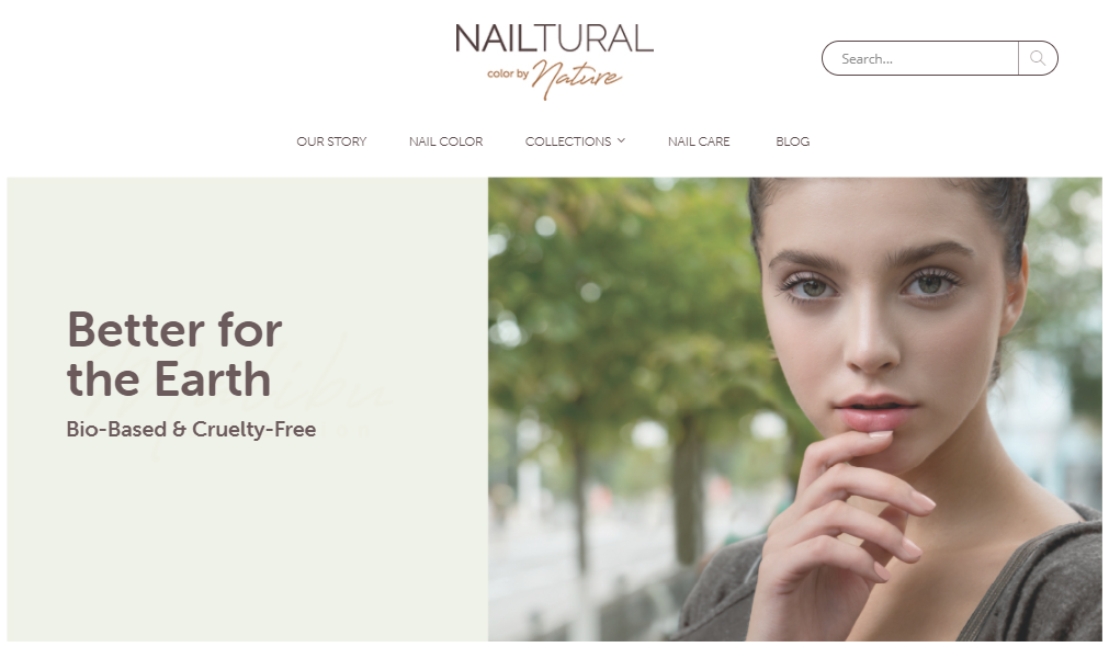 Screengrab of eco-friendly company nailtural.com homepage.
