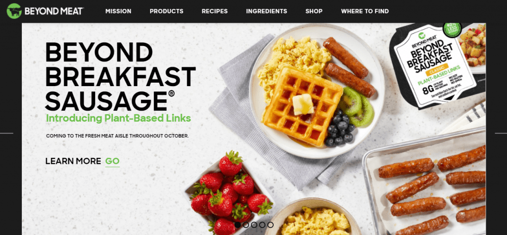 Screengrab of beyondmeat.com homepage