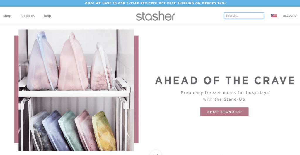 Screengrab of stasherbag.com homepage