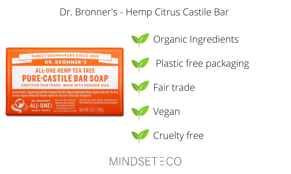 Zero waste shampoo - Dr Bronners castile soap Bar