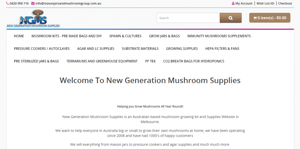 Mushroom Liquid Culture - Screenshot of New Generation Mushroom Supplies home page