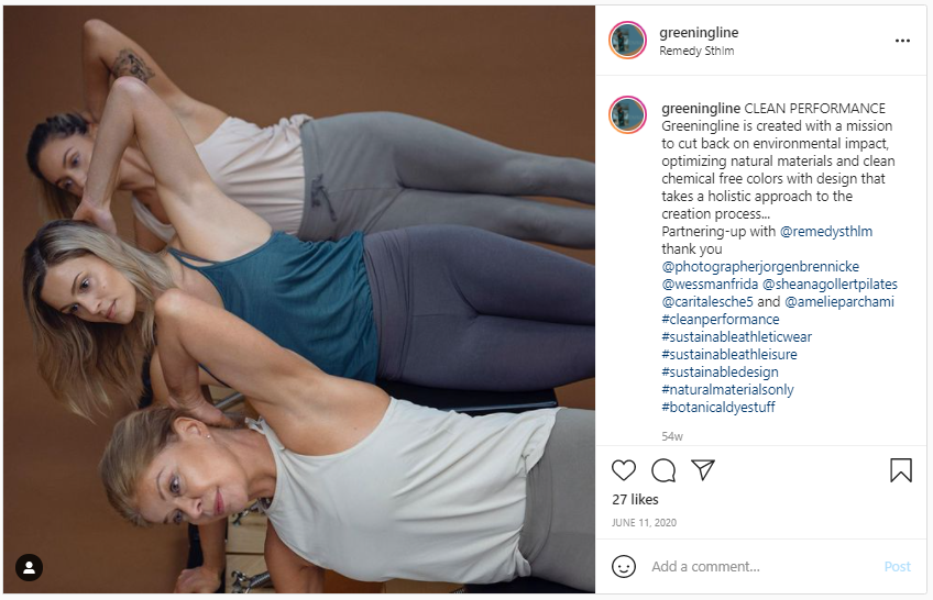 Screenshot from Instagram - Athletic Wear Made from Natural Fibers
