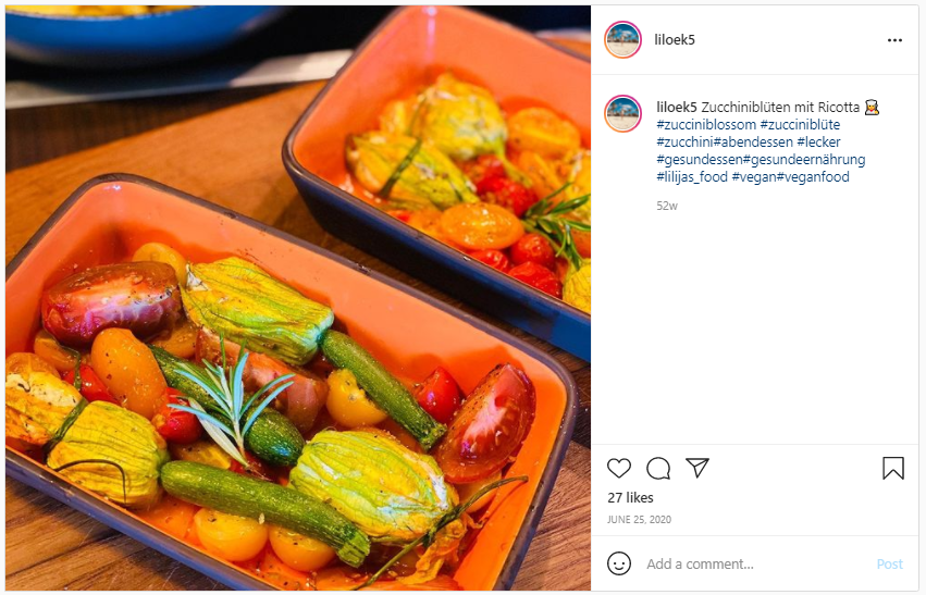 Edible flowers - Screenshot of Zuccini Blossoms stuffed with Ricotta cheese from Instagram