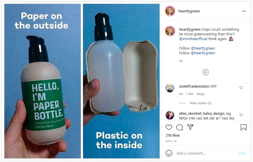 Screenshot - Greenwashing - Paper Bottle with Plastic Inner