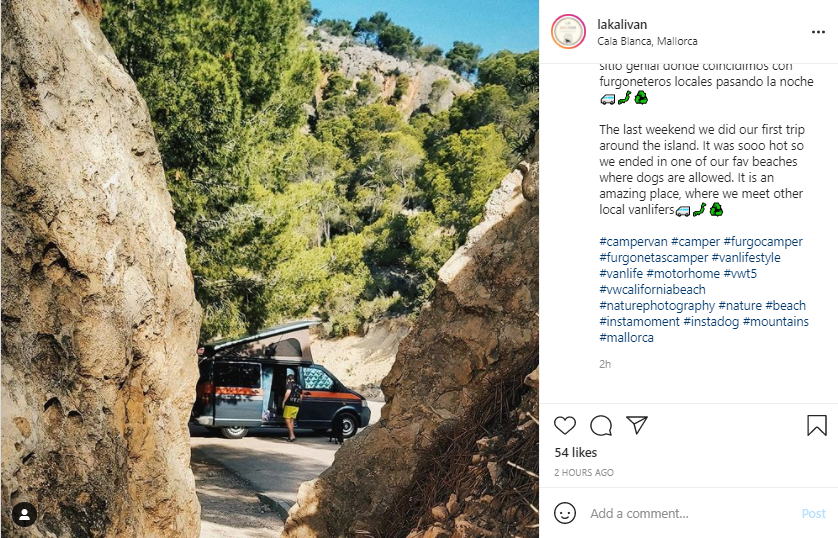 Living in a Van - Beaches - Screenshot from Instagram