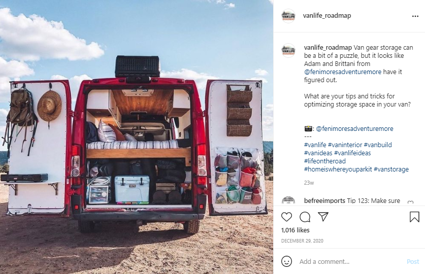 Living in a Van - Open Doors - Screenshot from Instagram