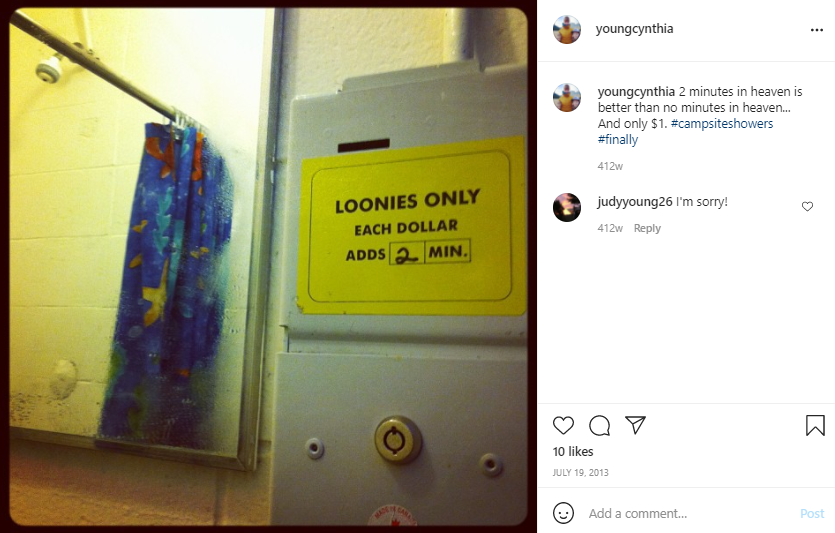 Living in a Van - Paid for Showers - Screenshot from Instagram