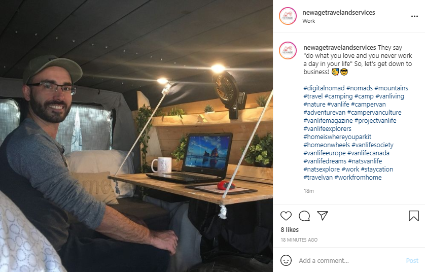 Living in a Van - Mobile Workspace - Screenshot from Instagram