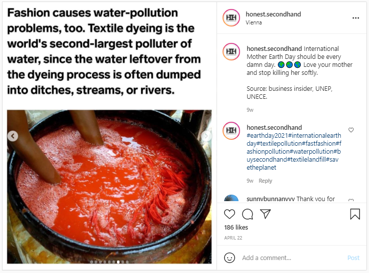 Screenshot from Instagram - Natural Fibers And Natural Dyes vs Chemical Dyes and Synthetic Fabrics