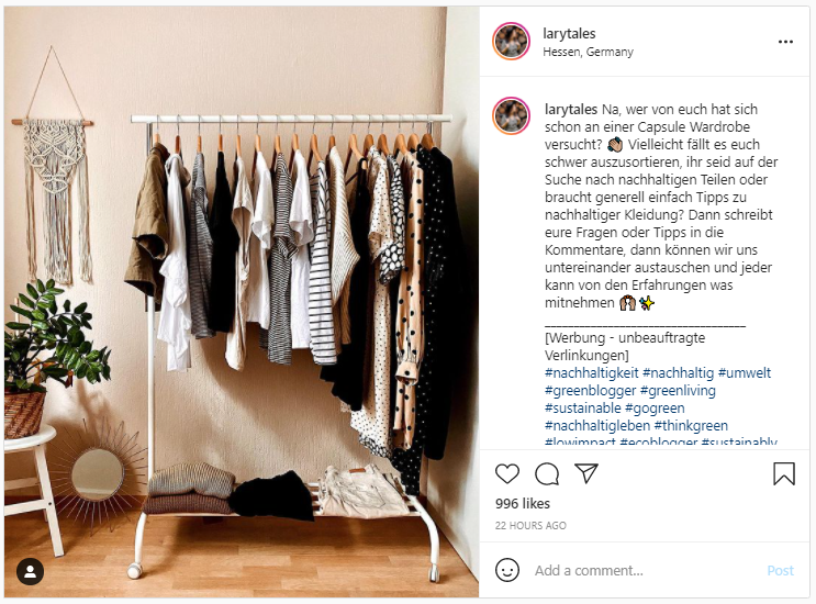 Screenshot from Instagram - Natural Fibers in a Sustainable Capsule Wardrobe 