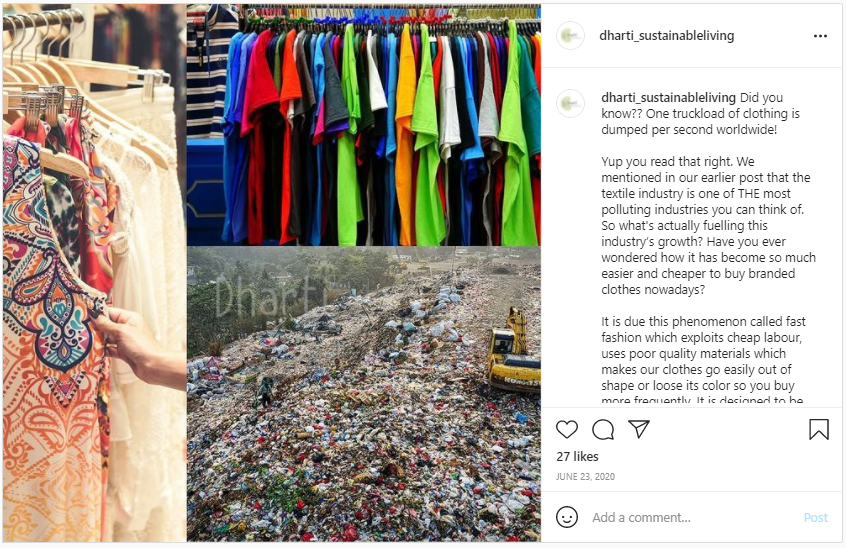 Screenshot from Instagram -Natural Fibers vs Fast Fashion Waste