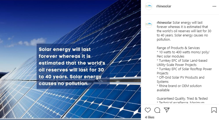 Instagram Screenshot - Solar Power Lasts forever vs 30 years of oil left