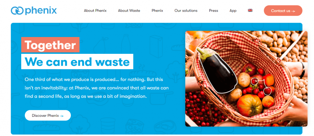 Food Waste Solutions - Screenshot of the Phenix Homepage