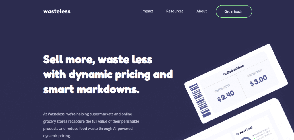 Food Waste Solutions - Screenshot of the Wasteless Homepage 
