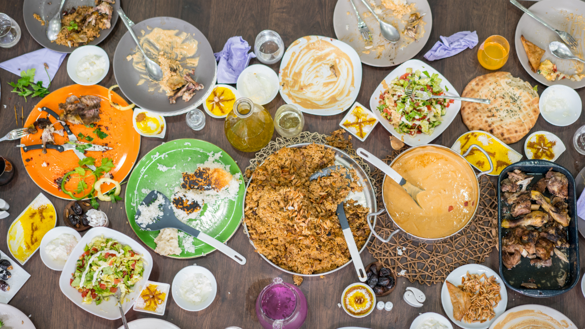 Free image from canva of a top view of a table of leftovers from a party
