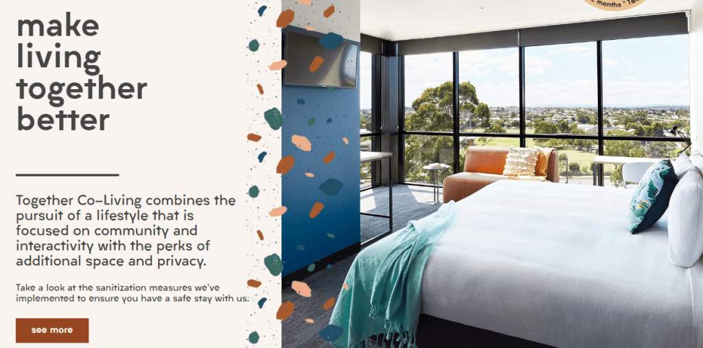 Screenshot of the homepage for Together Co-Living in Melbourne