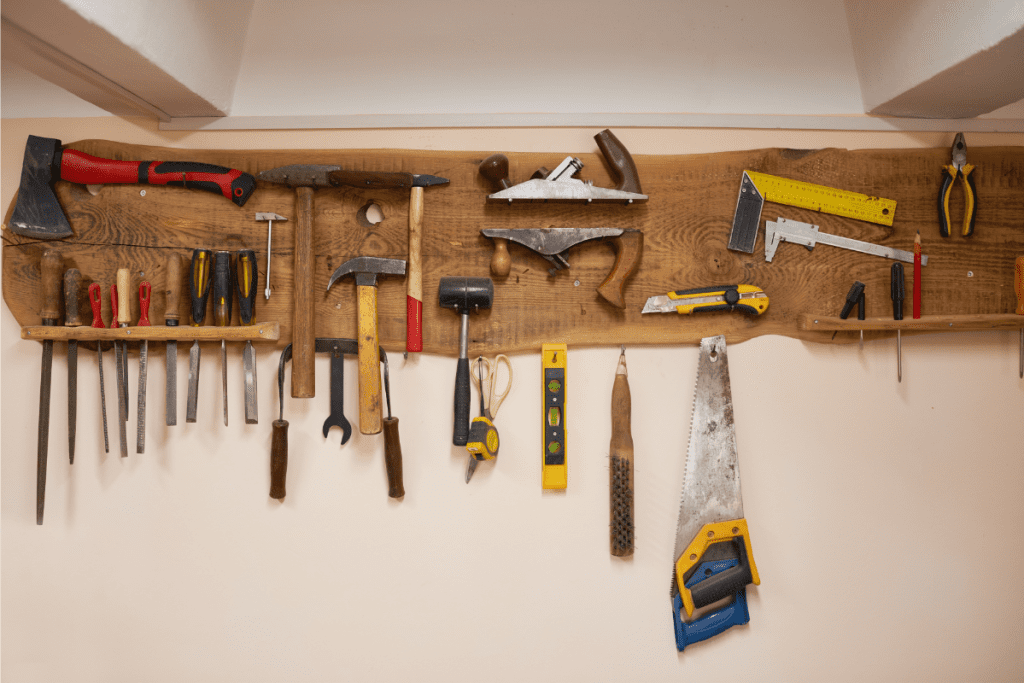living off the grid - tool kit hung on a display board