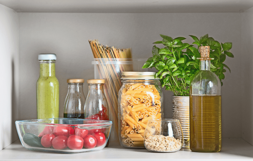 Eco Swaps - Image from Canva of Glass Storage Containers with pasta and sauces in them