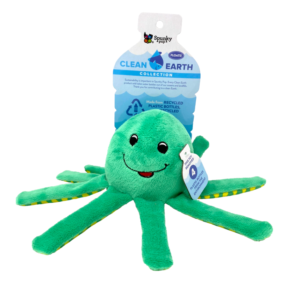Eco-friendly Dog Toys - Spunky Pup Clean Earth Recycled Plastic Blue Octopus Plush Toy
