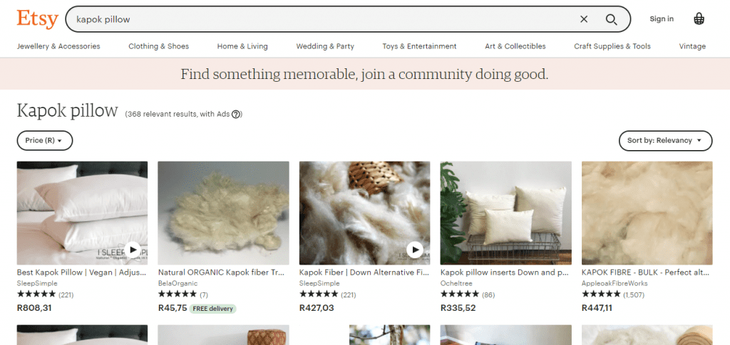 Eco Swaps - Screenshot of the search results on Etsy