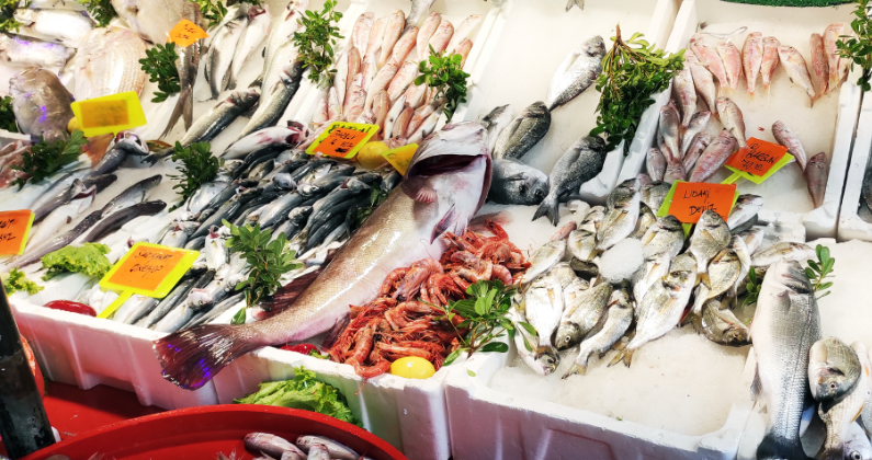 wild-caught fish - stock image from Canva of a wet fish market