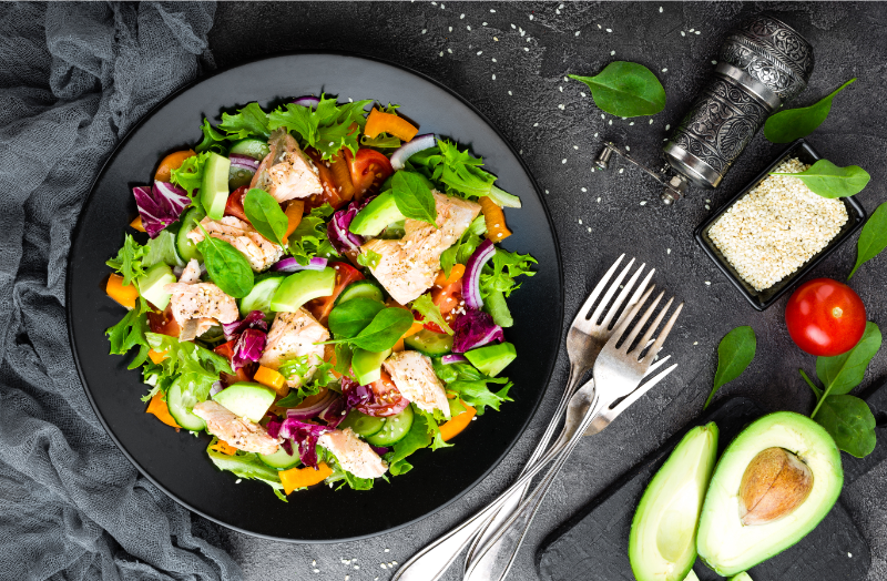 ild-caught fish - stock image from Canva of a Salmon Salad Meal