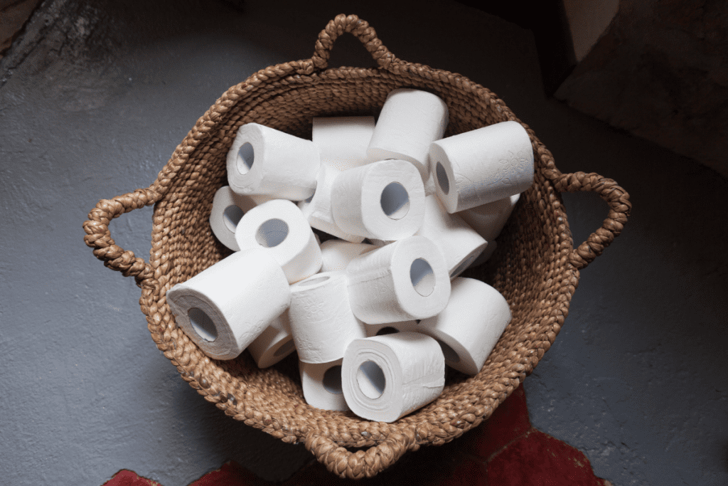 Eco swaps - basket of white toilet paper rolls - image from Canva