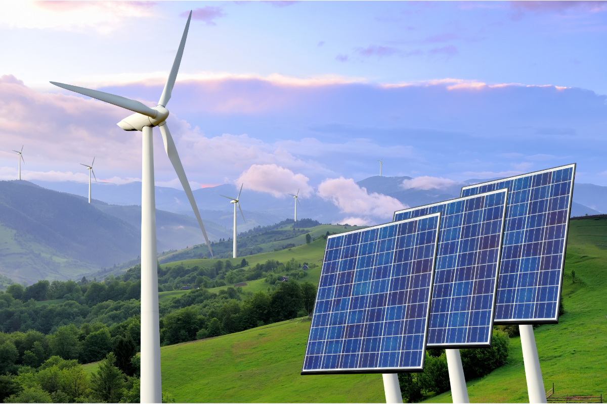 Green Energy Options - Stock Image from Canva of Solar Panels and Wind Turbines