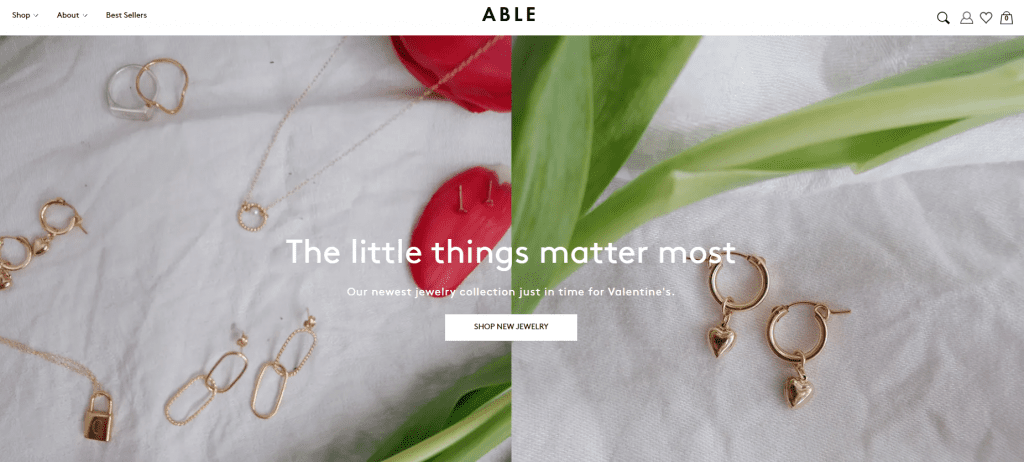 Screenshot of the ABLE Ethical Jewelry Website