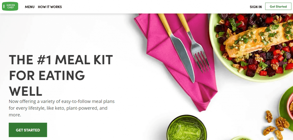 Eco-friendly Meal Kits - Screenshot of the Green Chef Homepage