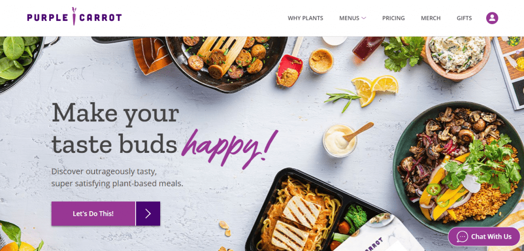 Eco-friendly Meal Kits - Screenshot of the Purple Carrot Homepage