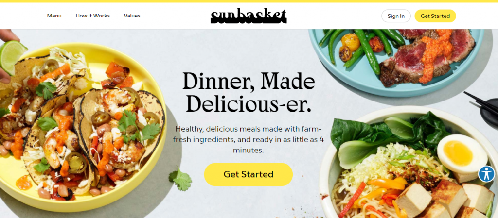 Eco-friendly Meal Kits - Screenshot of Sunbasket's Homepage