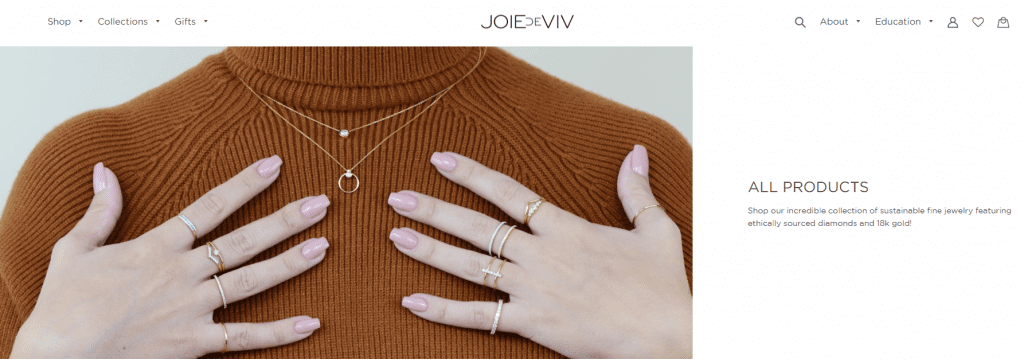Screenshot of the Joi de Viv Ethical Jewelry Website