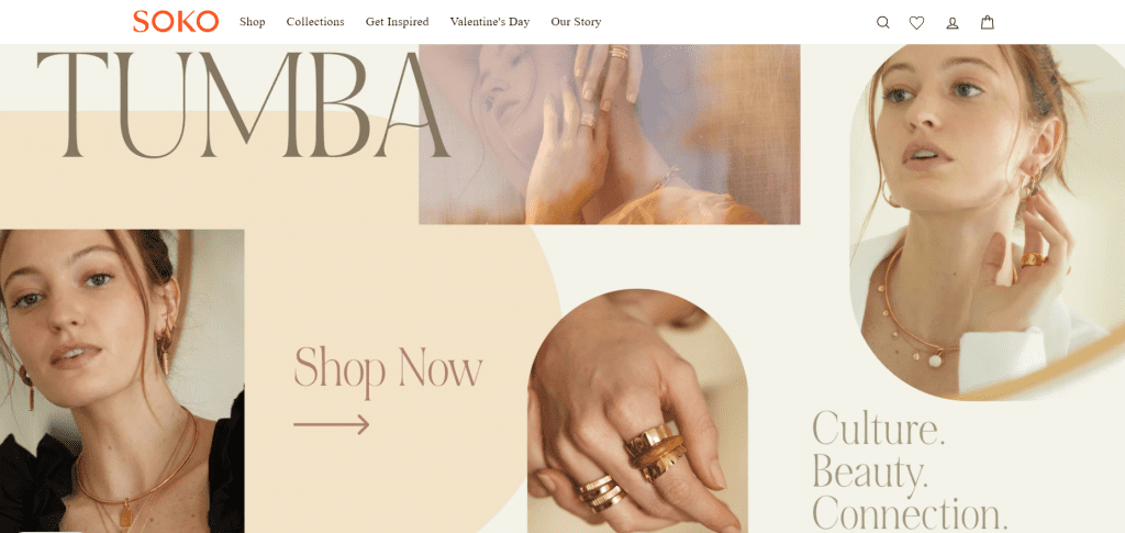 Screenshot of the Soko Ethical Jewelry Website