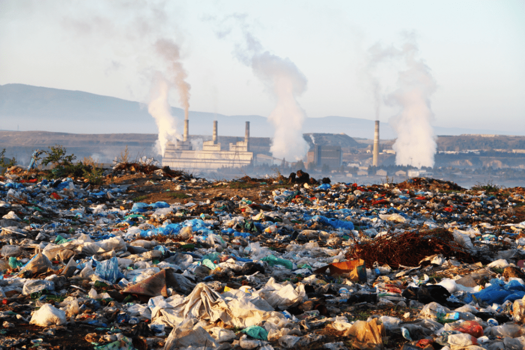 Landfill and smoke stacks