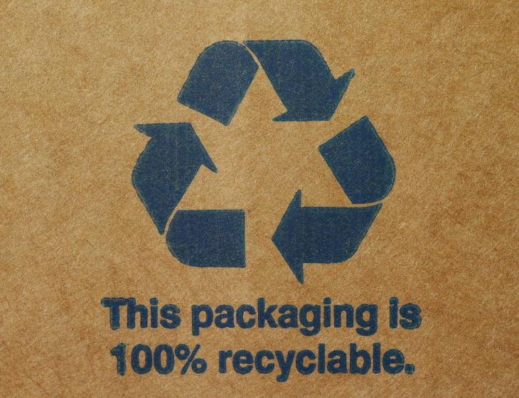 Cardboard Packaging with the Recycle symbol on it