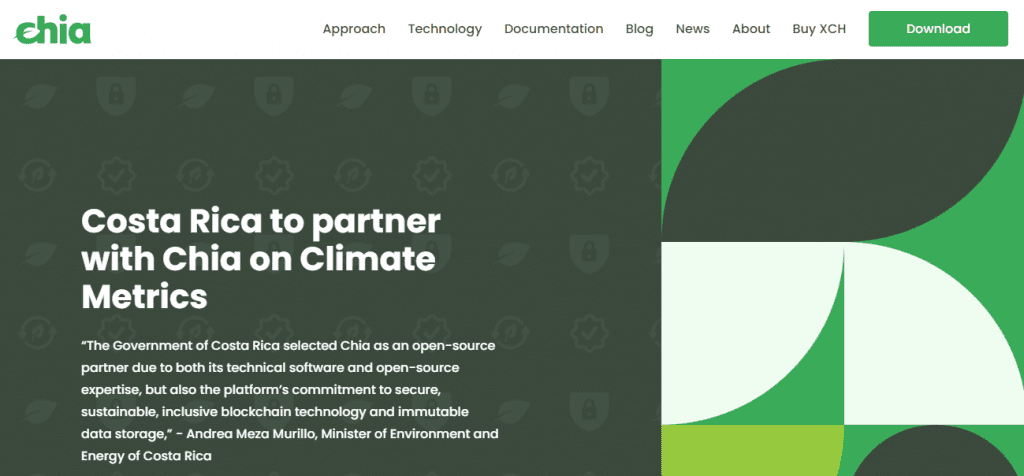 Eco-friendly Crypto Companies - Screenshot of the Chia homepage