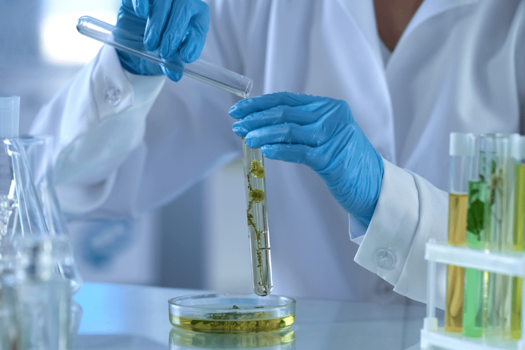 Plant Pathologist in lab with test tubes 
