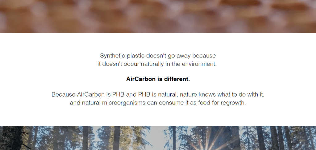 Screenshot of the AirCarbon homepage
