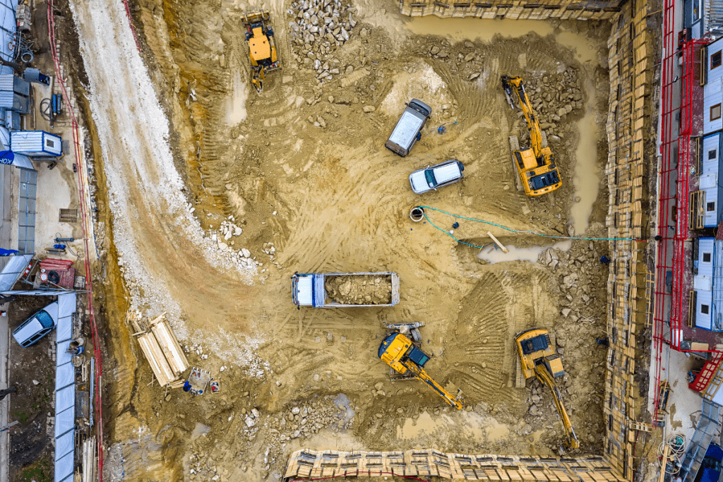 Weather Forecasting - Wet construction site full of water and mud