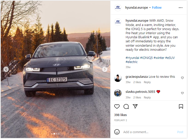Screenshot from Instagram of the Hyundai Ioniq EV
