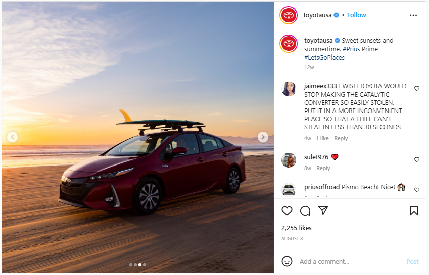 Screenshot from Instagram of the Toyota Prius EV