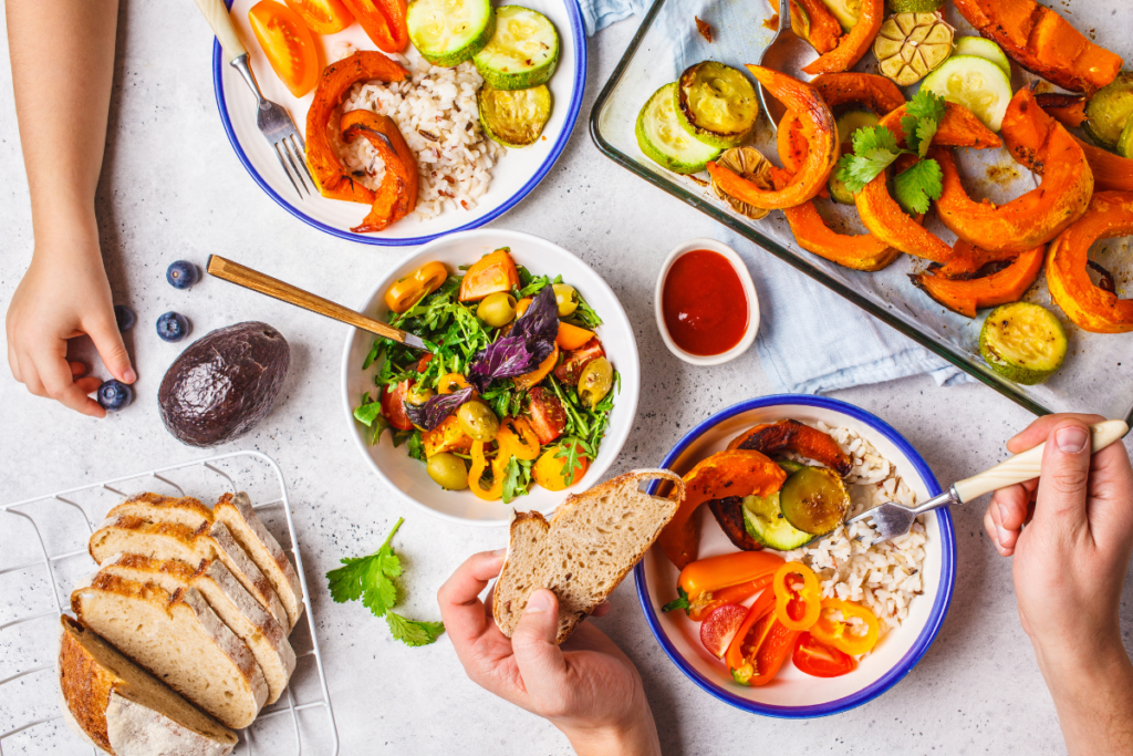 Sustainable Resolutions - top view of a selection of vegetarian meals on a table