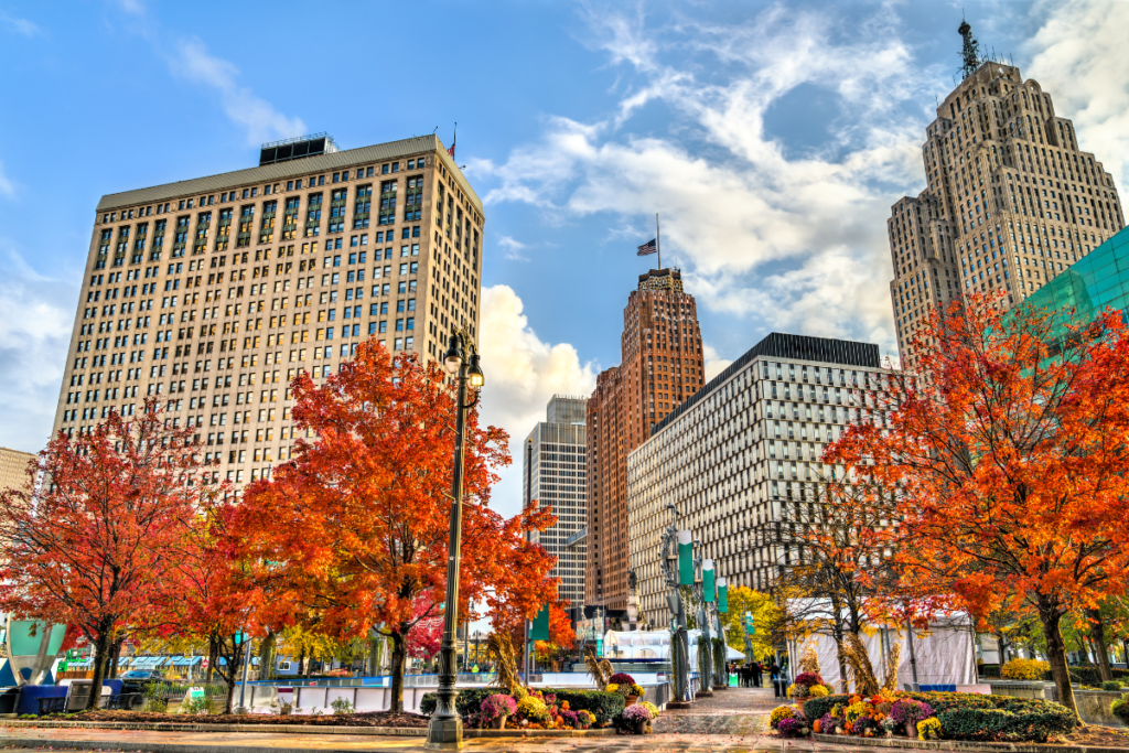 Greening of Detroit - Stock Image from Canva Detroit MI city centre with trees along the sidewalks